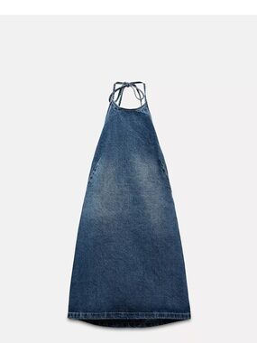 Zara Blue Denim Backless Halter Dress